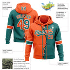 Custom Teal Orange-White Split Ripped Pattern Baseball Pullover Sweatshirt Hoodie photo 3
