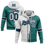 Custom Teal White-Navy Split Ripped Pattern Baseball Pullover Sweatshirt Hoodie photo 1