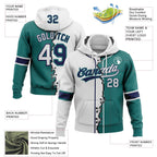 Custom Teal White-Navy Split Ripped Pattern Baseball Pullover Sweatshirt Hoodie photo 3