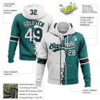 Custom Teal White-Black Split Ripped Pattern Baseball Pullover Sweatshirt Hoodie photo 3