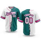 Custom Teal White-Pink Split Ripped Pattern Baseball Pullover Sweatshirt Hoodie