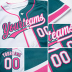 Custom Teal White-Pink Split Ripped Pattern Baseball Pullover Sweatshirt Hoodie detail