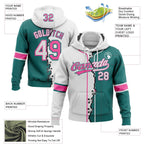 Custom Teal White-Pink Split Ripped Pattern Baseball Pullover Sweatshirt Hoodie photo 3