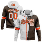 Custom Brown White-Orange Split Ripped Pattern Baseball Pullover Sweatshirt Hoodie photo 1
