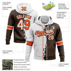 Custom Brown White-Orange Split Ripped Pattern Baseball Pullover Sweatshirt Hoodie photo 3