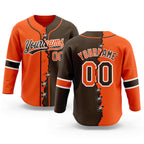 Custom Brown Orange-White Split Ripped Pattern Baseball Pullover Sweatshirt Hoodie