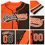 Custom Brown Orange-White Split Ripped Pattern Baseball Pullover Sweatshirt Hoodie detail