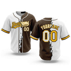 Custom Brown White-Gold Split Ripped Pattern Baseball Pullover Sweatshirt Hoodie