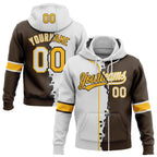 Custom Brown White-Gold Split Ripped Pattern Baseball Pullover Sweatshirt Hoodie photo 1