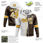 Custom Brown White-Gold Split Ripped Pattern Baseball Pullover Sweatshirt Hoodie photo 3