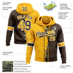 Custom Brown Gold-White Split Ripped Pattern Baseball Pullover Sweatshirt Hoodie photo 3