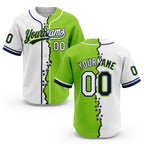 Custom Neon Green White-Navy Split Ripped Pattern Baseball Pullover Sweatshirt Hoodie