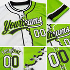 Custom Neon Green White-Black Split Ripped Pattern Baseball Pullover Sweatshirt Hoodie detail