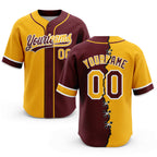 Custom Burgundy Gold-White Split Ripped Pattern Baseball Pullover Sweatshirt Hoodie