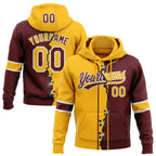 Custom Burgundy Gold-White Split Ripped Pattern Baseball Pullover Sweatshirt Hoodie photo 1
