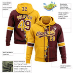 Custom Burgundy Gold-White Split Ripped Pattern Baseball Pullover Sweatshirt Hoodie photo 3