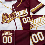 Custom Burgundy White-Old Gold Split Ripped Pattern Baseball Pullover Sweatshirt Hoodie detail