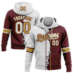 Custom Burgundy White-Old Gold Split Ripped Pattern Baseball Pullover Sweatshirt Hoodie photo 1