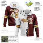 Custom Burgundy White-Old Gold Split Ripped Pattern Baseball Pullover Sweatshirt Hoodie photo 3