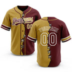 Custom Burgundy Old Gold-White Split Ripped Pattern Baseball Pullover Sweatshirt Hoodie