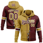 Custom Burgundy Old Gold-White Split Ripped Pattern Baseball Pullover Sweatshirt Hoodie photo 1