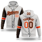 Custom White Brown Pinstripe-Orange Split Ripped Pattern Baseball Pullover Sweatshirt Hoodie