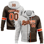 Custom White Brown Pinstripe-Orange Split Ripped Pattern Baseball Pullover Sweatshirt Hoodie photo 1