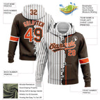 Custom White Brown Pinstripe-Orange Split Ripped Pattern Baseball Pullover Sweatshirt Hoodie photo 3