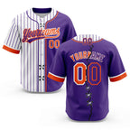 Custom White Purple Pinstripe-Orange Split Ripped Pattern Baseball Pullover Sweatshirt Hoodie