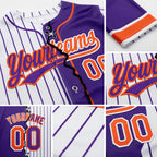 Custom White Purple Pinstripe-Orange Split Ripped Pattern Baseball Pullover Sweatshirt Hoodie detail