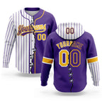 Custom White Purple Pinstripe-Gold Split Ripped Pattern Baseball Pullover Sweatshirt Hoodie