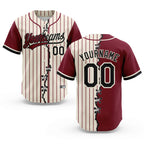 Custom Cream Crimson Pinstripe-Black Split Ripped Pattern Baseball Pullover Sweatshirt Hoodie