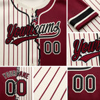 Custom Cream Crimson Pinstripe-Black Split Ripped Pattern Baseball Pullover Sweatshirt Hoodie detail