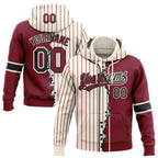 Custom Cream Crimson Pinstripe-Black Split Ripped Pattern Baseball Pullover Sweatshirt Hoodie photo 1