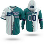 Custom White Teal Pinstripe Gray-Navy Split Ripped Pattern Baseball Pullover Sweatshirt Hoodie