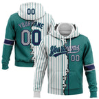 Custom White Teal Pinstripe Gray-Navy Split Ripped Pattern Baseball Pullover Sweatshirt Hoodie photo 1