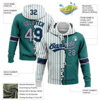 Custom White Teal Pinstripe Gray-Navy Split Ripped Pattern Baseball Pullover Sweatshirt Hoodie photo 3