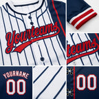 Custom White Navy Pinstripe-Red Split Ripped Pattern Baseball Pullover Sweatshirt Hoodie detail