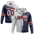 Custom White Navy Pinstripe-Red Split Ripped Pattern Baseball Pullover Sweatshirt Hoodie photo 1
