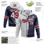 Custom White Navy Pinstripe-Red Split Ripped Pattern Baseball Pullover Sweatshirt Hoodie photo 3