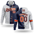 Custom White Navy Pinstripe-Orange Split Ripped Pattern Baseball Pullover Sweatshirt Hoodie