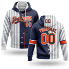 Custom White Navy Pinstripe-Orange Split Ripped Pattern Baseball Pullover Sweatshirt Hoodie