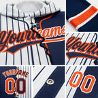 Custom White Navy Pinstripe-Orange Split Ripped Pattern Baseball Pullover Sweatshirt Hoodie detail