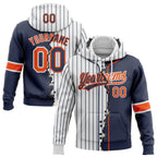 Custom White Navy Pinstripe-Orange Split Ripped Pattern Baseball Pullover Sweatshirt Hoodie photo 1