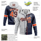 Custom White Navy Pinstripe-Orange Split Ripped Pattern Baseball Pullover Sweatshirt Hoodie photo 3