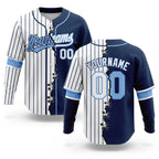 Custom White Navy Pinstripe-Light Blue Split Ripped Pattern Baseball Pullover Sweatshirt Hoodie