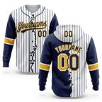 Custom White Navy Pinstripe-Gold Split Ripped Pattern Baseball Pullover Sweatshirt Hoodie