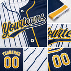 Custom White Navy Pinstripe-Gold Split Ripped Pattern Baseball Pullover Sweatshirt Hoodie detail