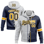 Custom White Navy Pinstripe-Gold Split Ripped Pattern Baseball Pullover Sweatshirt Hoodie photo 1