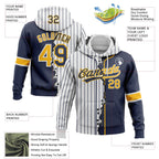 Custom White Navy Pinstripe-Gold Split Ripped Pattern Baseball Pullover Sweatshirt Hoodie photo 3